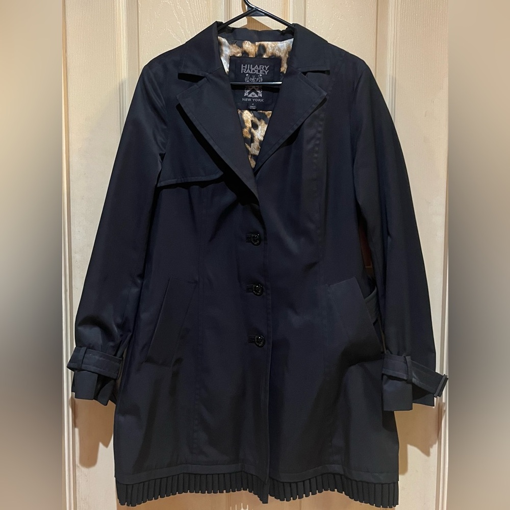 Hilary Radley Black Trench Coat, Size Medium - Picture 6 of 8
